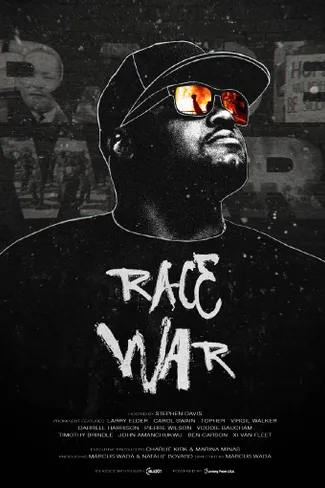 Race War movie poster featuring a man in a hat with reflective glasses against a dark background.