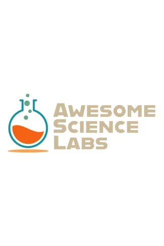 Awesome Science Labs poster featuring a laboratory flask logo with bright colors.