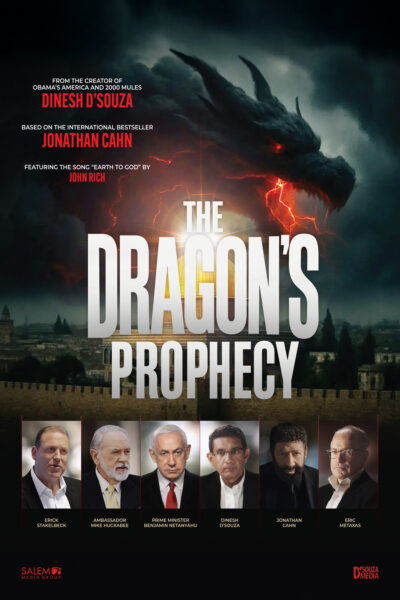 The Dragon’s Prophecy movie poster featuring dramatic storm clouds and a lineup of political figures.