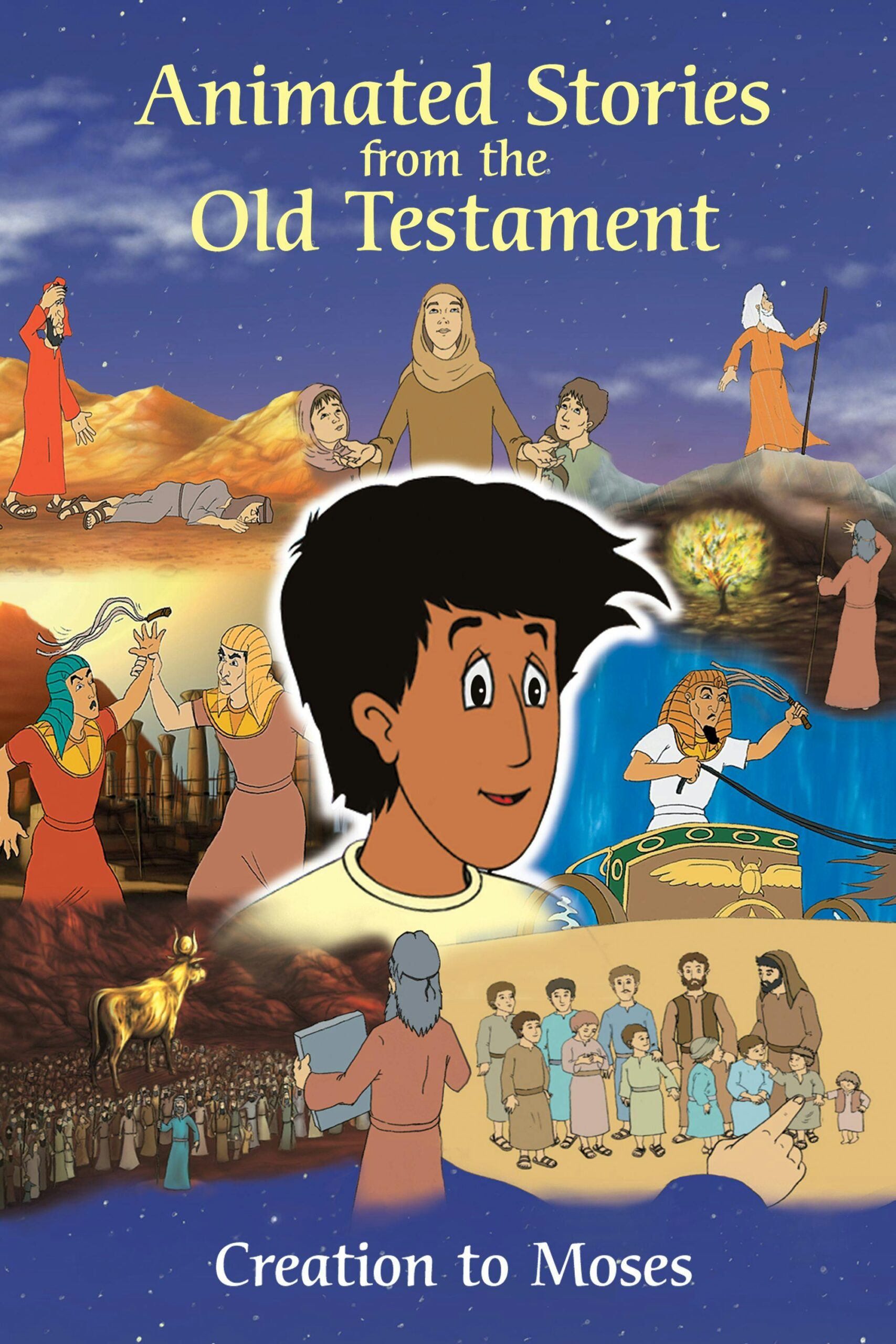 Animated Stories from the Old Testament poster featuring illustrated biblical scenes and characters.