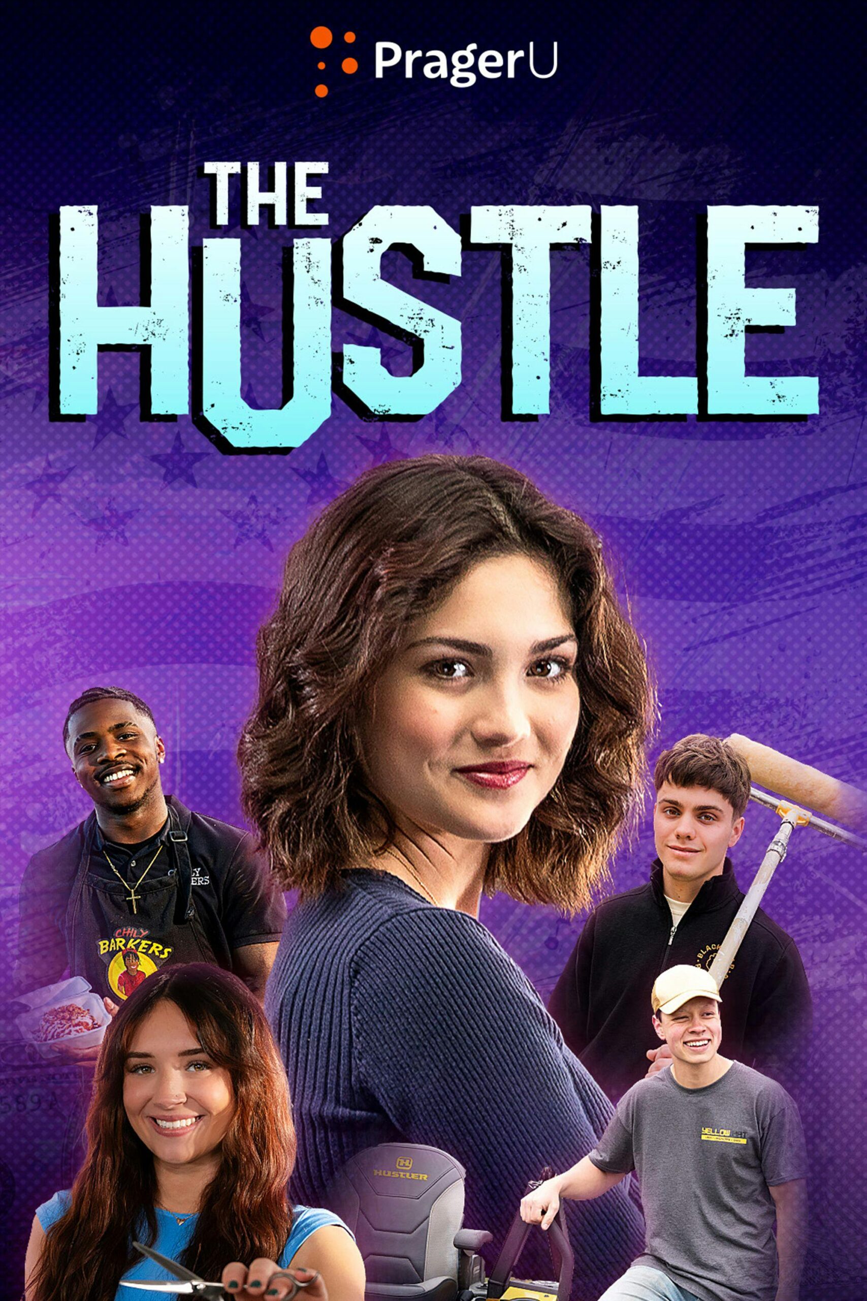 The Hustle series poster featuring a woman with supporting characters on a purple background.