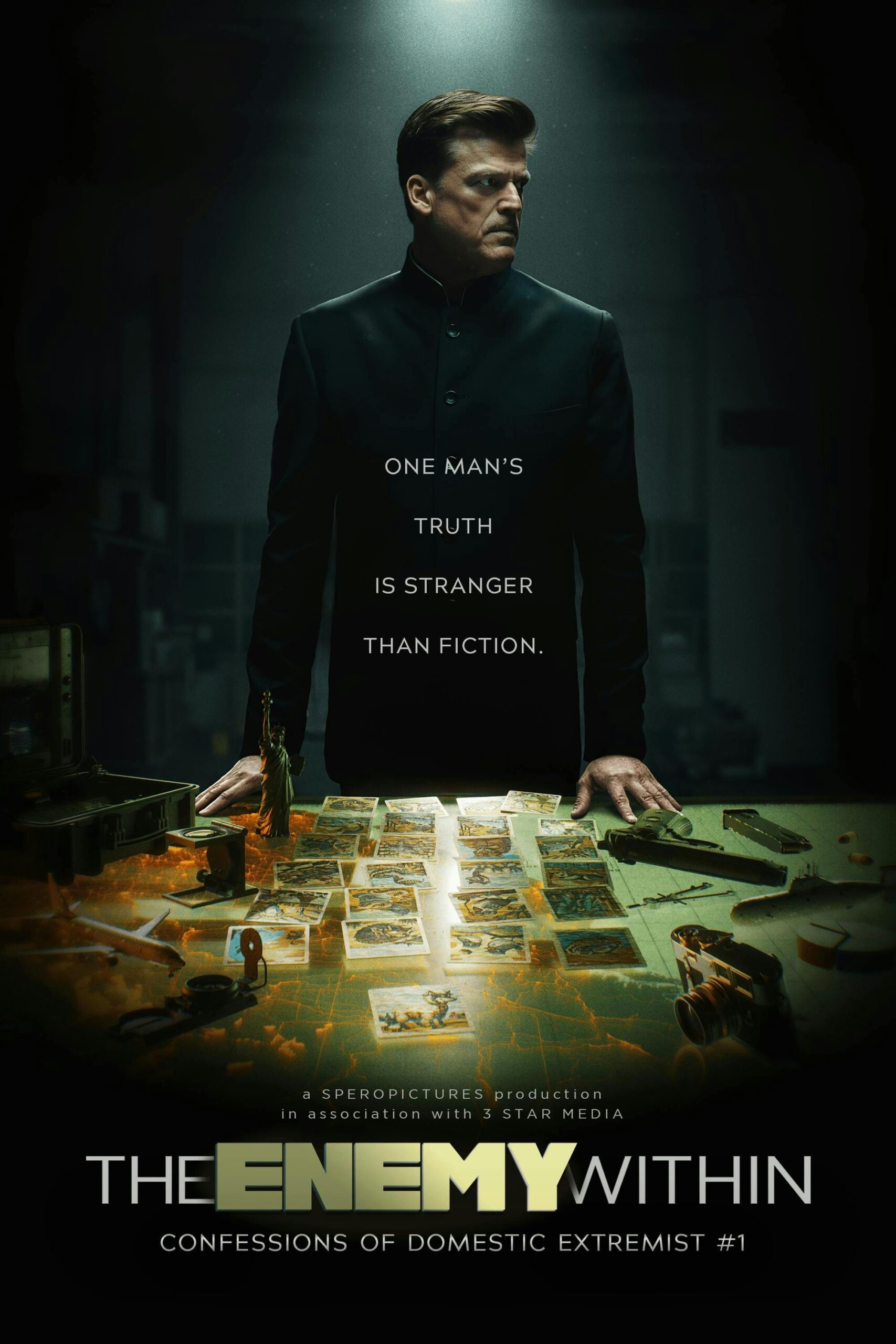 The Enemy Within series poster featuring a dark, mysterious figure against a shadowy background.